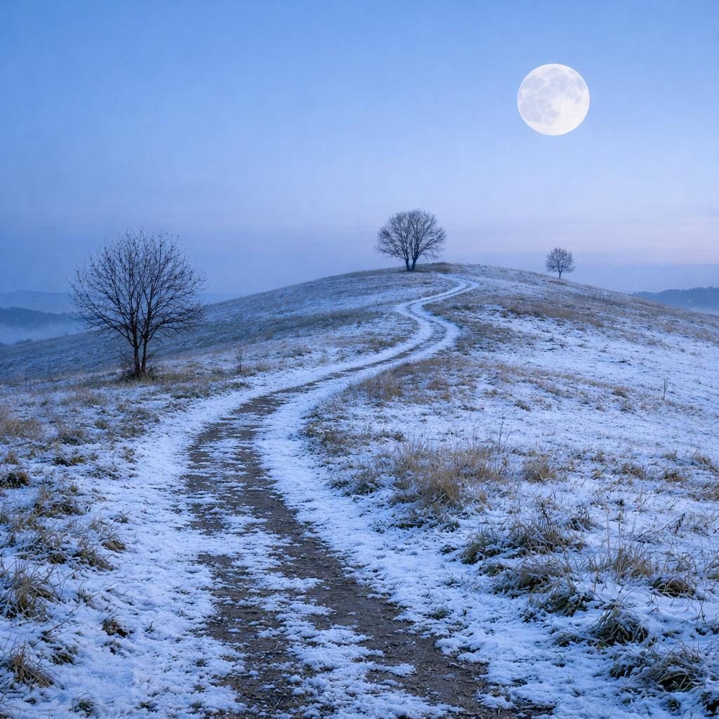 Winterliche Landschaft, Hügel und Vollmond als Symbolbild für die Portaltage im Januar 2026.